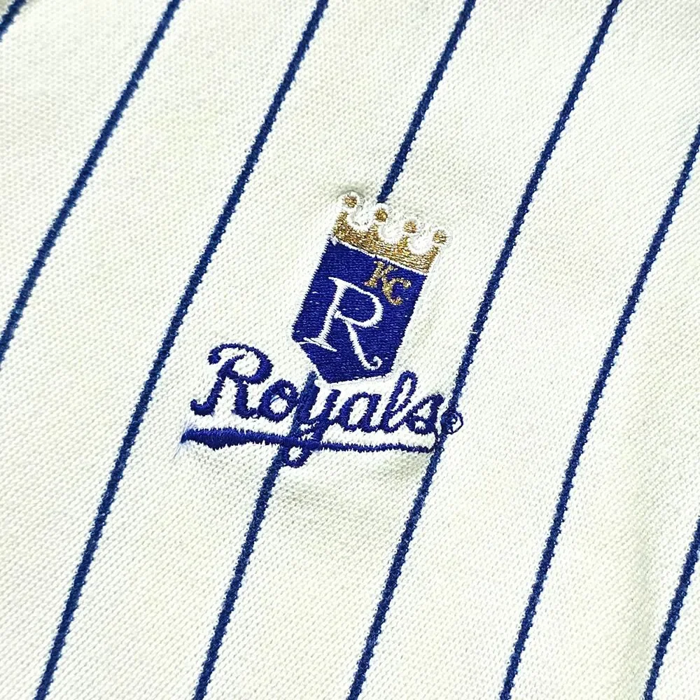 Vintage Kansas City Royals Shirt Men's M White MLB Logo Athletic Pinstripe